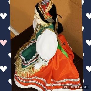 Vintage village girl wearing a traditional custom